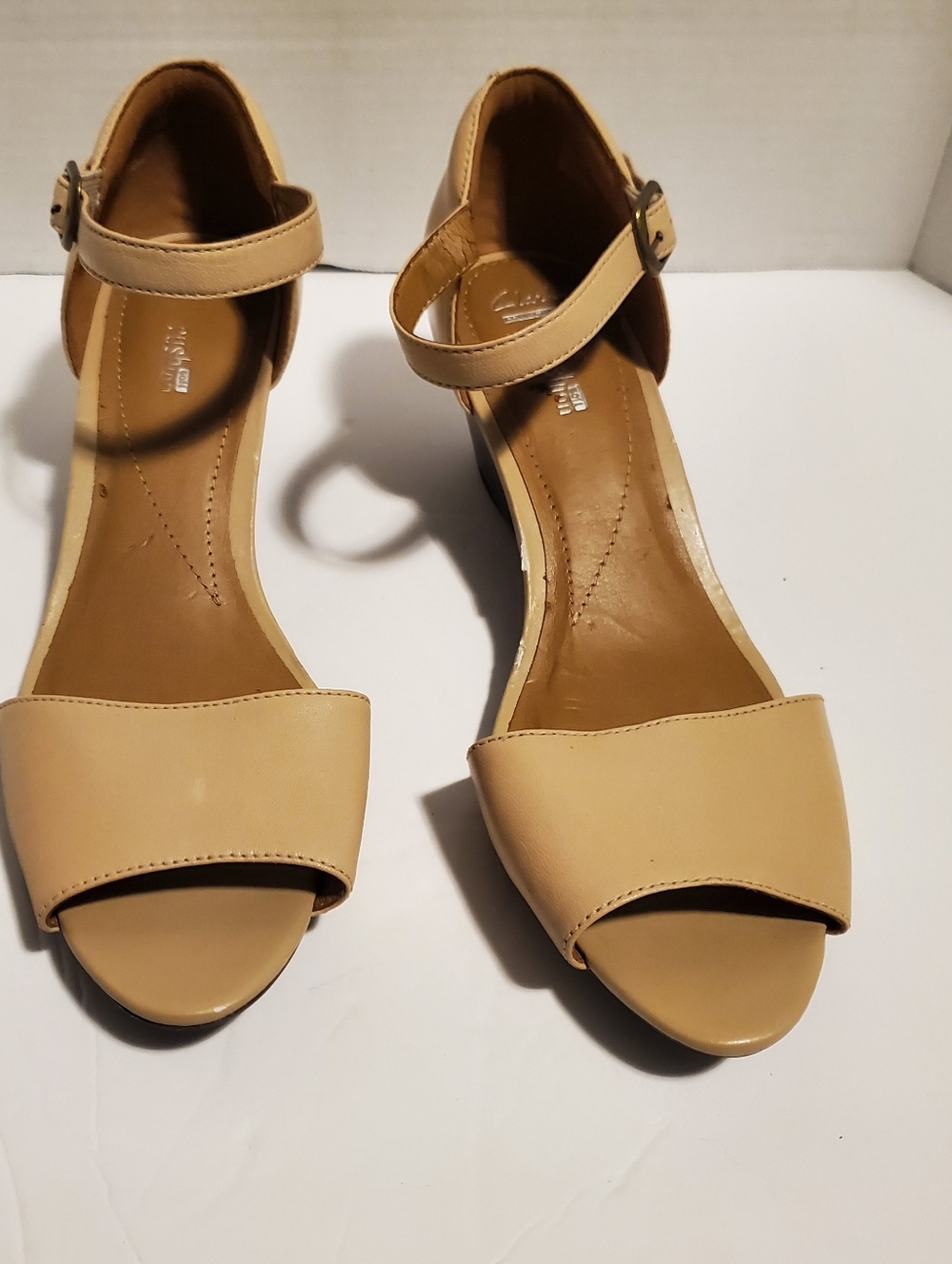 Clarks Beige Wedge Classic Ankle-Strap Open-Toe Sandal